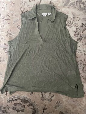 Nicole Miller Olive Green Sleeveless Polo V-Neck Tank